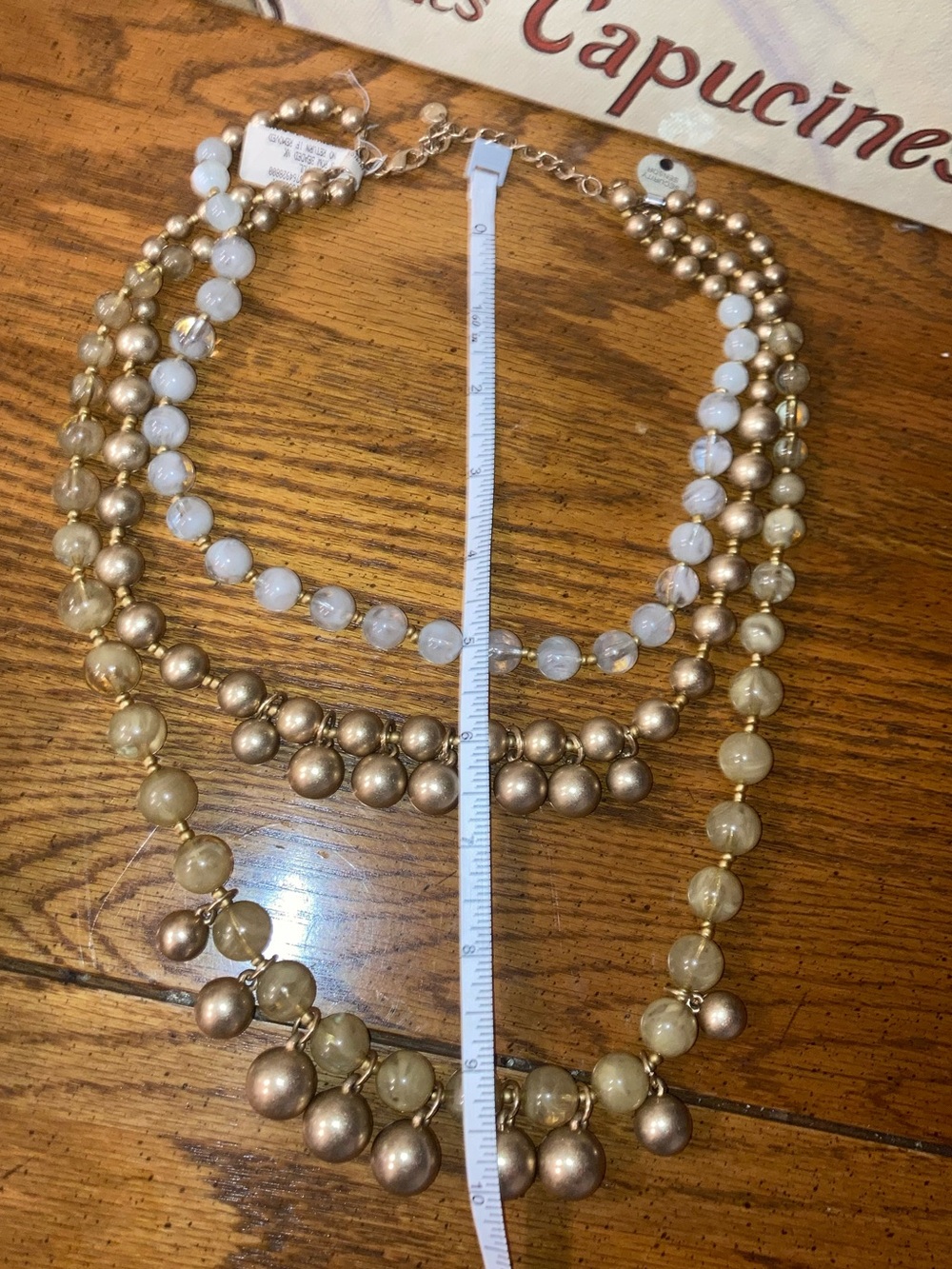 Chico’s Multi-Strand Beaded Layered Necklace  - Bronze pale green $50 - Picture 3 of 7
